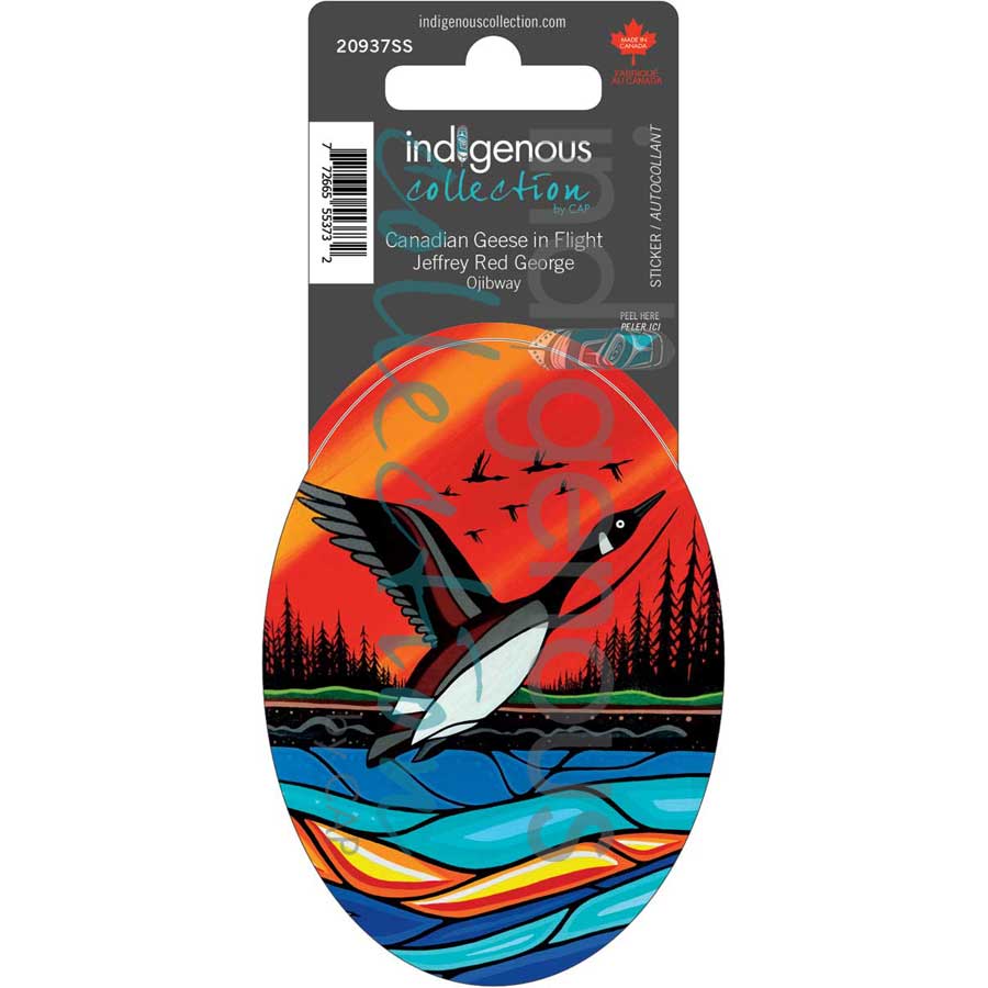 Canadian Geese in Flight Sticker by artist Jeffrey Red George. Indigenous Collection.