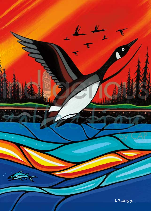 Canadian Geese in Flight by artist Jeffrey Red George
