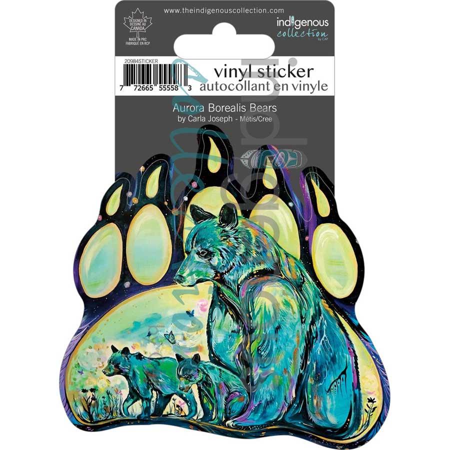 Aurora Borealis Bears Vinyl Die-Cut Sticker by artist Carla Joseph. Indigenous Collection.