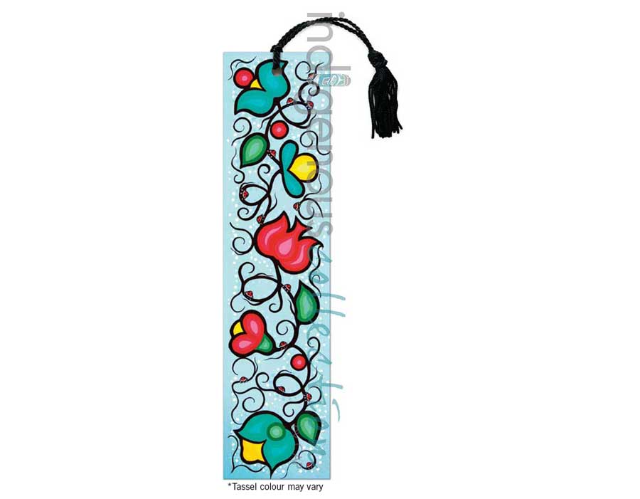 Ladybug and Florals Bookmark by artist Dawn Chartrand. Indigenous Collection.