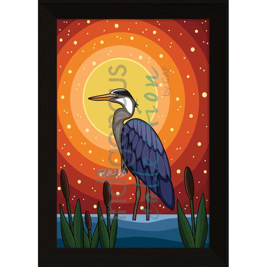 Sunset Heron by artist Marissa Indoe - Anishinaabe. Indigenous Collection