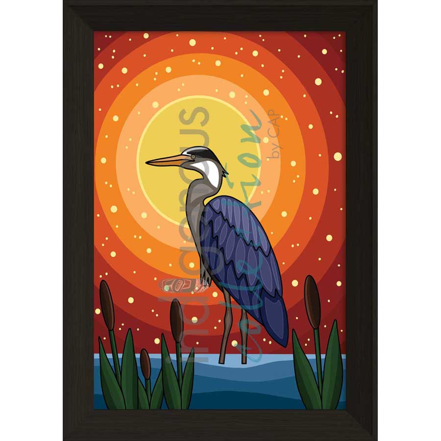 Sunset Heron by artist Marissa Indoe - Anishinaabe. Indigenous Collection