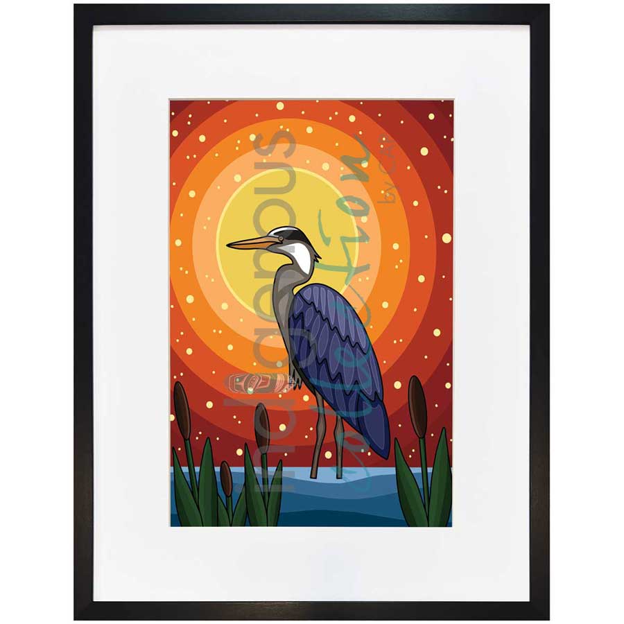 Sunset Heron by artist Marissa Indoe - Anishinaabe. Indigenous Collection