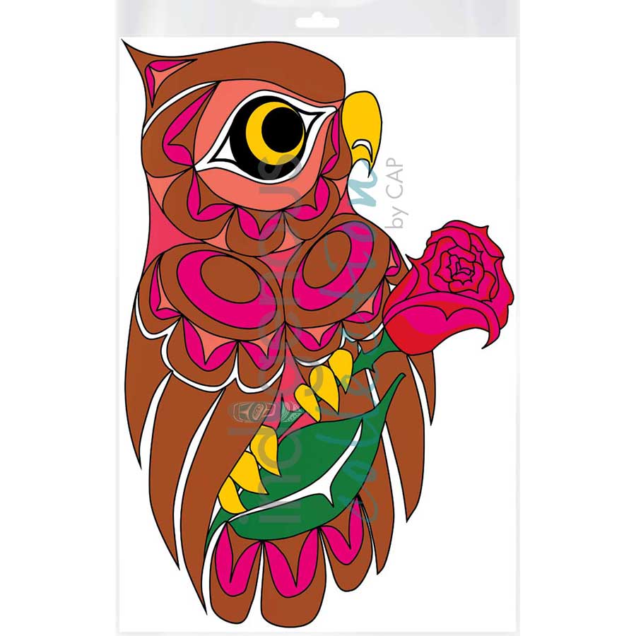 Owl and Rose by artist Angela Kimble - Coast Salish / Nuu-Chah-Nulth. Indigenous Collection