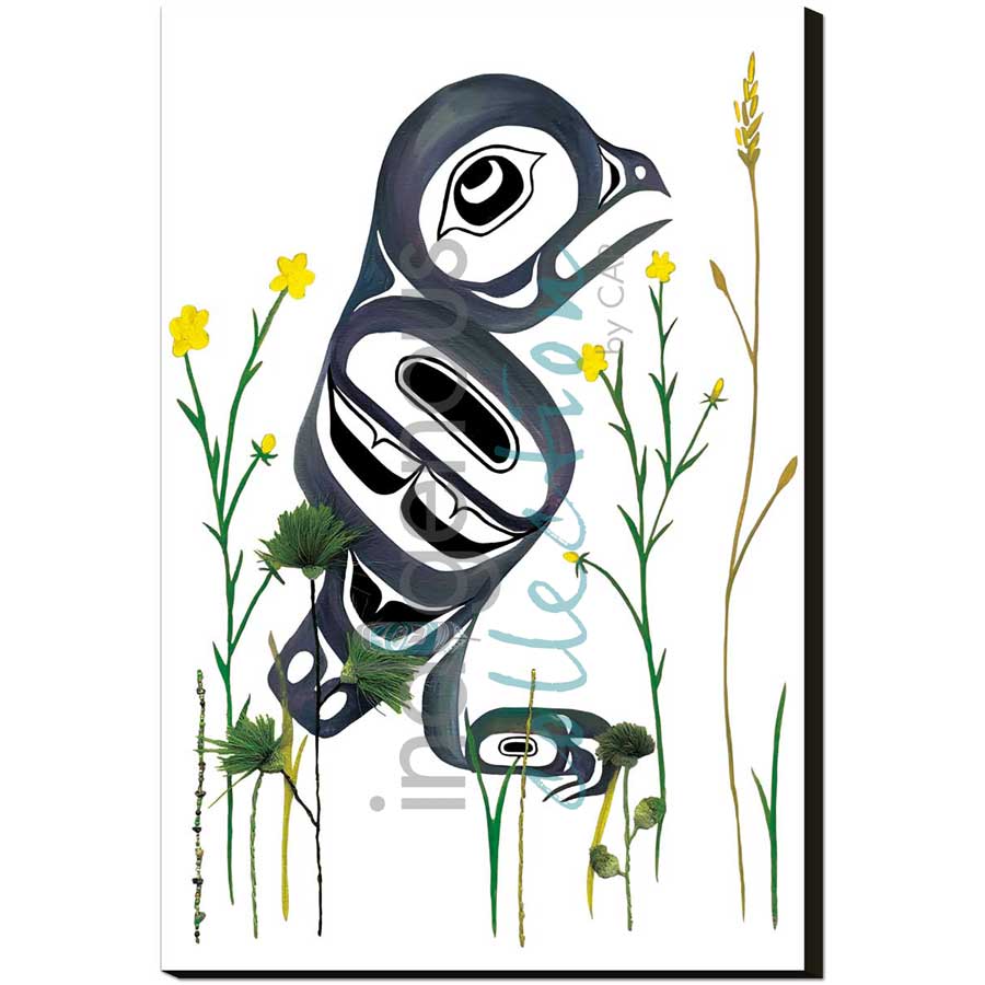No.2" (Borrowing Owl, 2nd on endangered species list) by artist Carmen Redunante - Nisga'a. Indigenous Collection