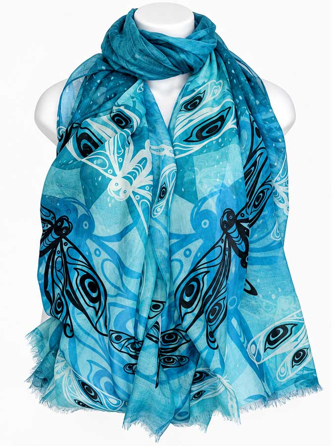 Angels Surround Dragonflies Eco Scarf by artist Jessica McCallum-Miller (Hlox Majagalee)