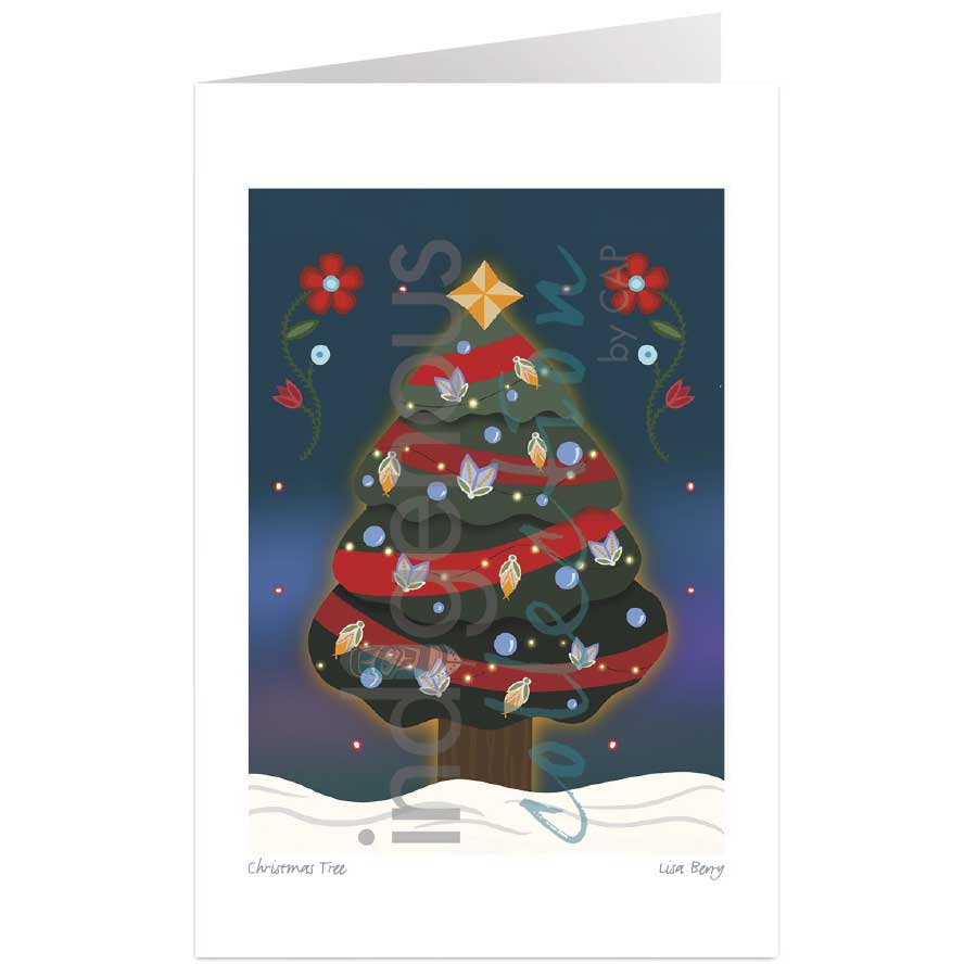 Christmas Tree 5 x 7 Art Card by artist Lisa Berry. Indigenous Collection
