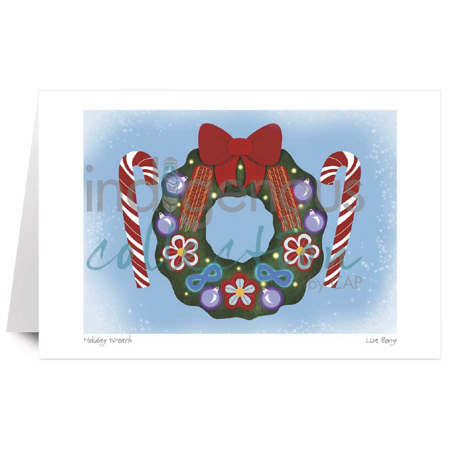 Holiday Wreath 5 x 7 Art Card by artist Lisa Berry. Indigenous Collection