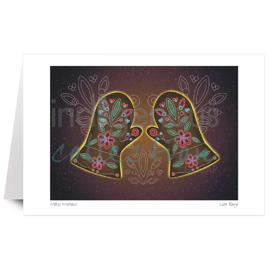 Me_tis Mittens 5 x 7 Art Card by artist Lisa Berry. Indigenous Collection
