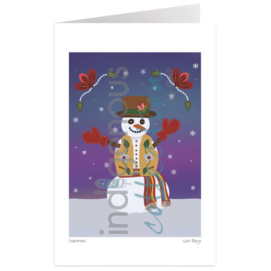 Snowman 5 x 7 Art Card by artist Lisa Berry. Indigenous Collection