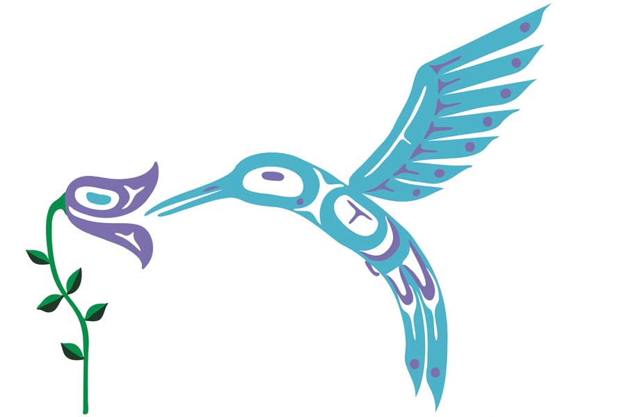 Blue Hummingbird &amp; Flower by artist Pauline Bull