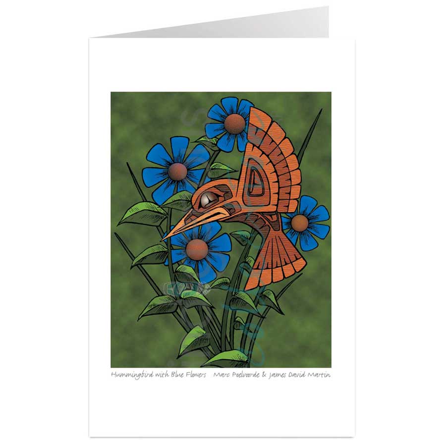 Hummingbird with Blue Flowers  by artist Marc Poelvoorde & James David Martin