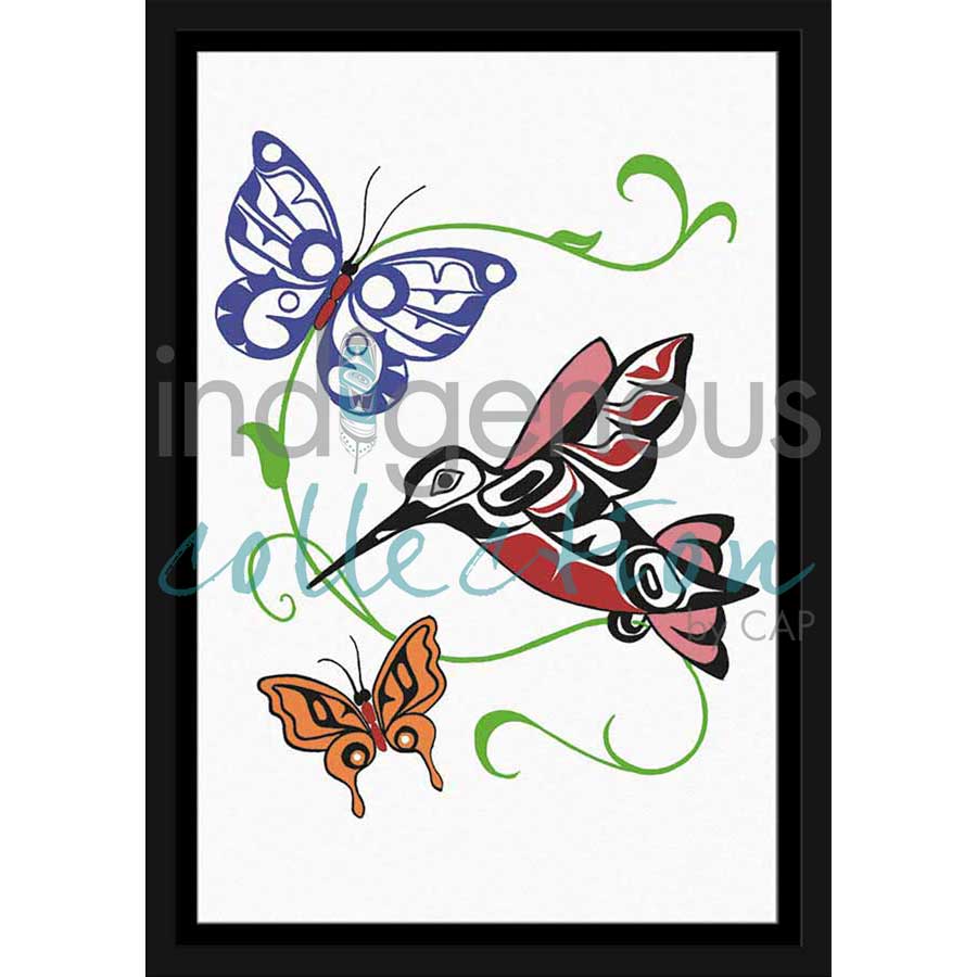 Hummingbirds and Butterflies by artist Odin Lonning - Woosh Ke Taan Clan/Tlingit. Indigenous Collection