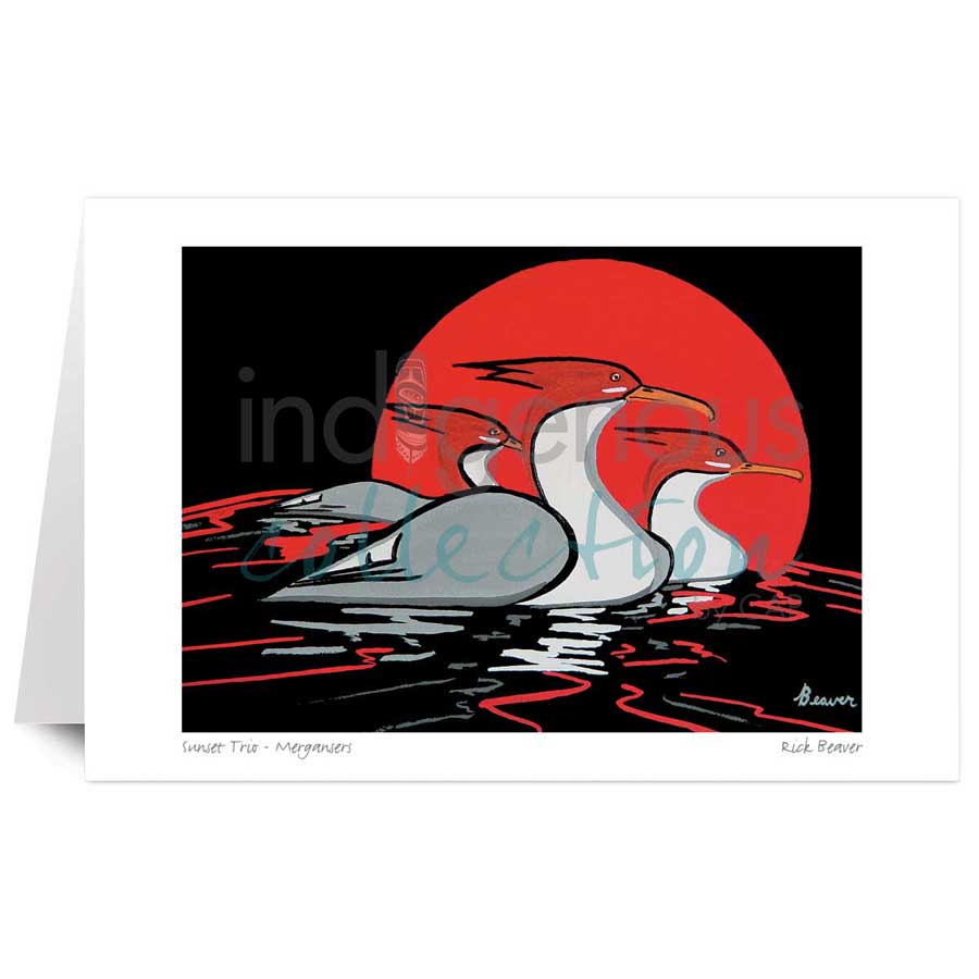 Sunset Trio &#8211; Mergansers by artist Rick Beaver