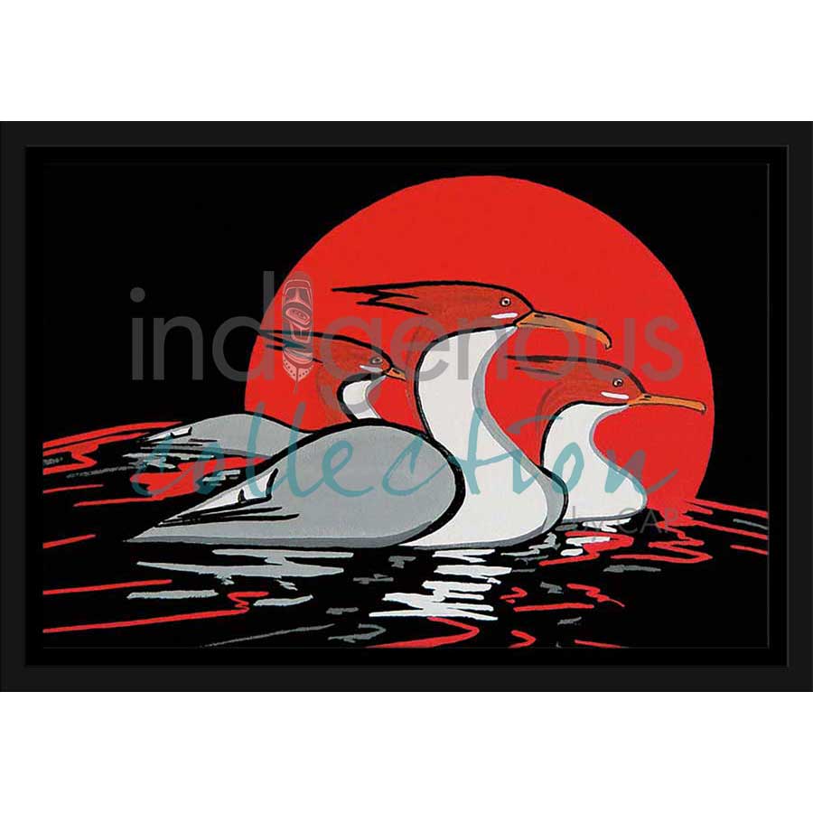 Sunset Trio - Mergansers by artist Rick Beaver - Ojibway. Indigenous Collection