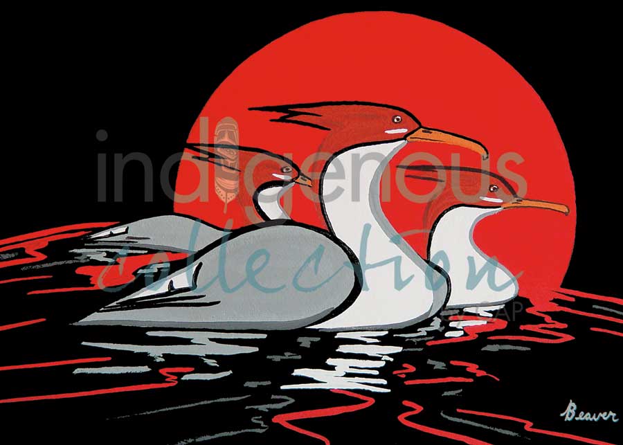 Sunset Trio &#8211; Mergansers by artist Rick Beaver