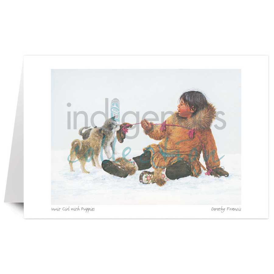 Inuit Girl with Puppies by artist Dorothy Francis