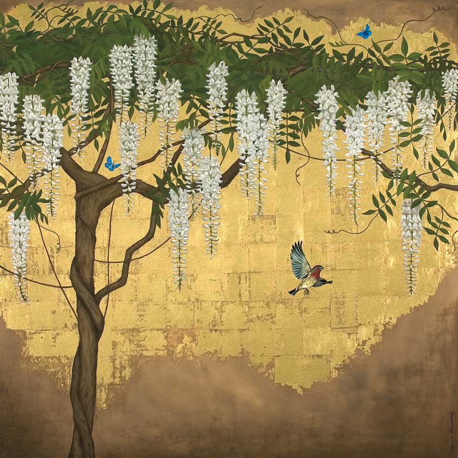 Wisteria With House Finch by artist Joanna Charlotte