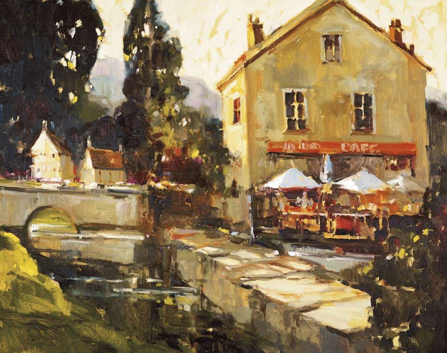Pont Aven River Cafe by artist  Ted Goerschner
