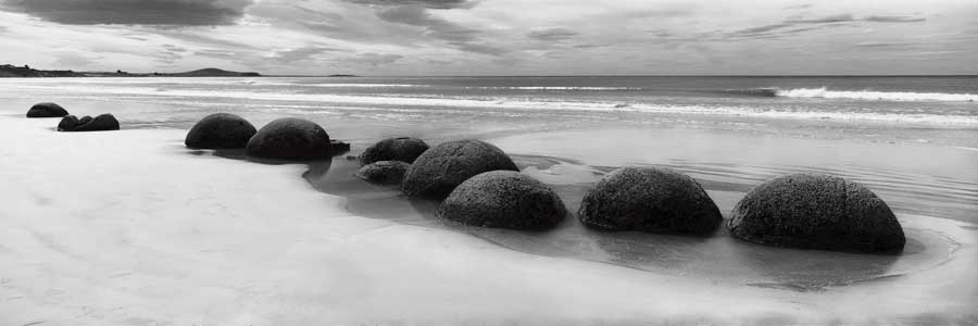 Moeraki Boulders Panorama by artist Monte Nagler