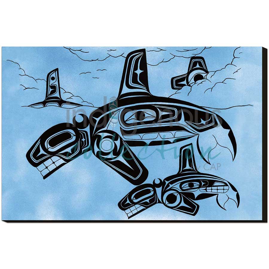 Family of Orcas by artist Terrence Shorty - Northern Tutchone. Indigenous Collection