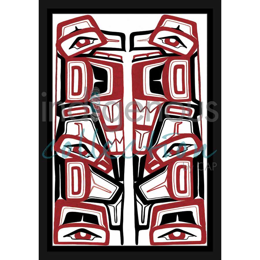 Raven Killer Whale Totems by artist Harmony Hoss - Tlingit. Indigenous Collection