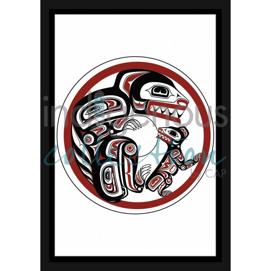 Haida Bear and Cub in Den by artist Clarence Mills - Haida. Indigenous Collection