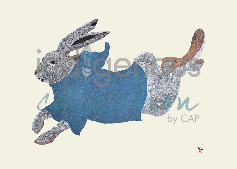Qimaajuq Ukali (Running Rabbit) by artist Tim Pitsiulak