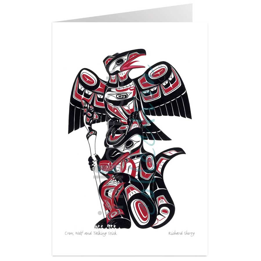 Crow, Wolf and Talking Stick by artist Richard Shorty