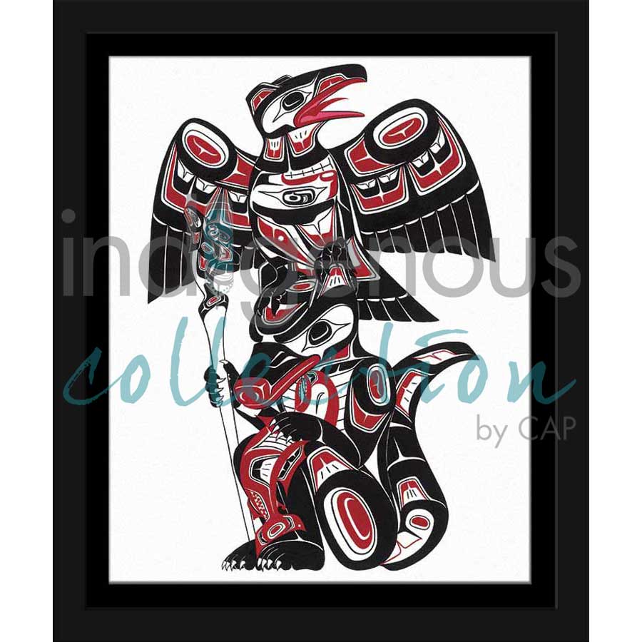 Crow, Wolf and Talking Stick by artist Richard Shorty - Northern Tutchone. Indigenous Collection