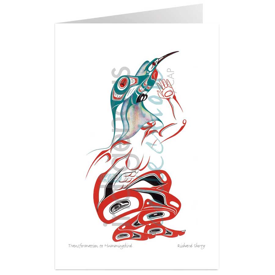 Transformation to Hummingbird by artist Richard Shorty