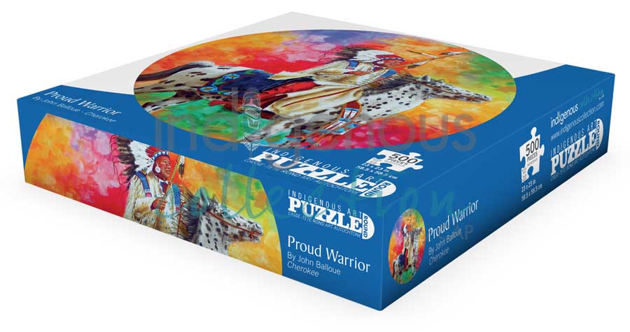 Proud Warrior Puzzle - Round - 500 Pcs by artist John Balloue. Indigenous Collection.