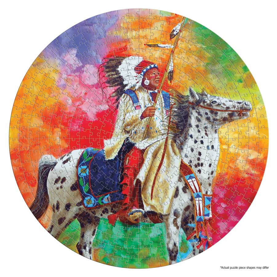 Proud Warrior Puzzle - Round - 500 Pcs by artist John Balloue. Indigenous Collection.