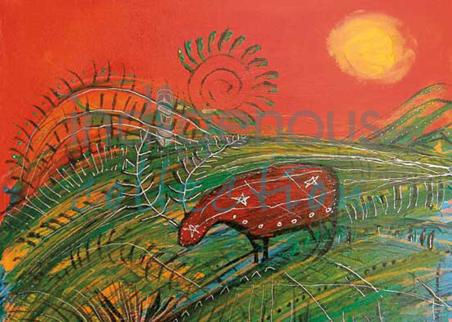 Caribou with Red by artist Alan Syliboy