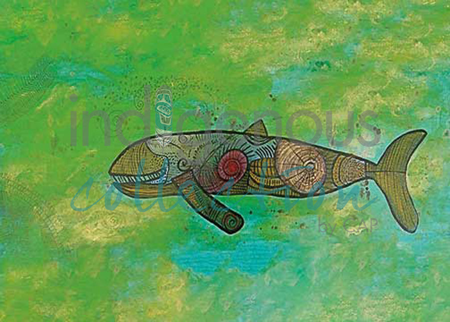 Humpback Whale in Green Water by artist Alan Syliboy