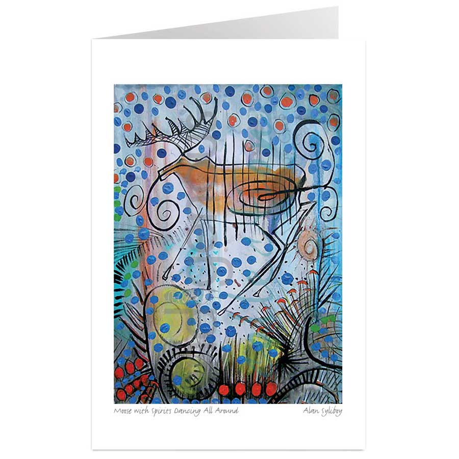 Moose with Spirits Dancing All Around by artist Alan Syliboy