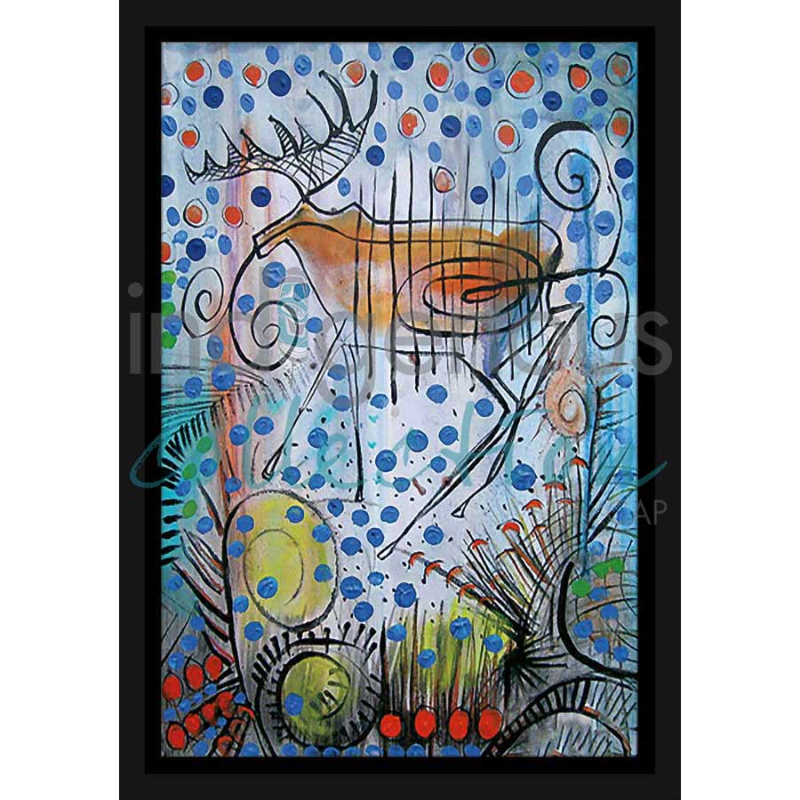 Moose with Spirits Dancing All Around by artist Alan Syliboy - Mi'kmaq. Indigenous Collection