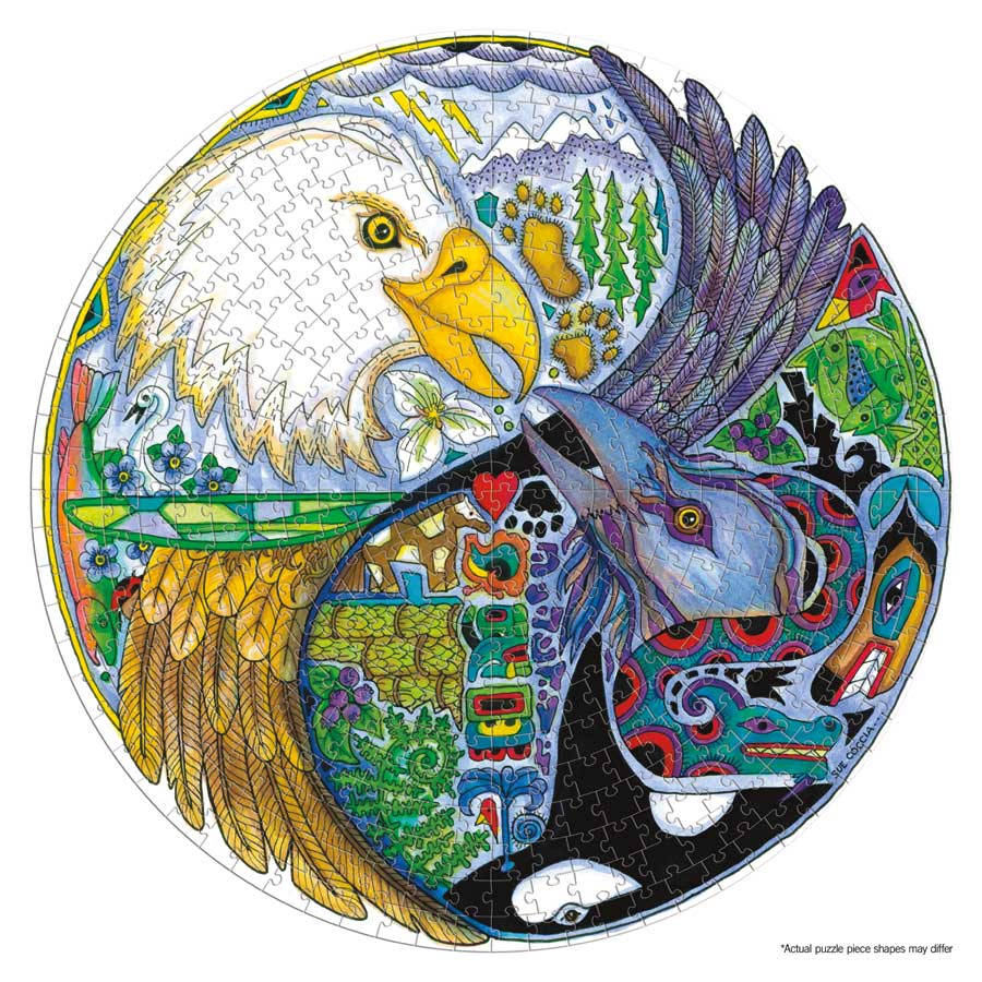 Lovebirds Puzzle - Round - 500 Pcs by artist Sue Coccia. Indigenous Collection.