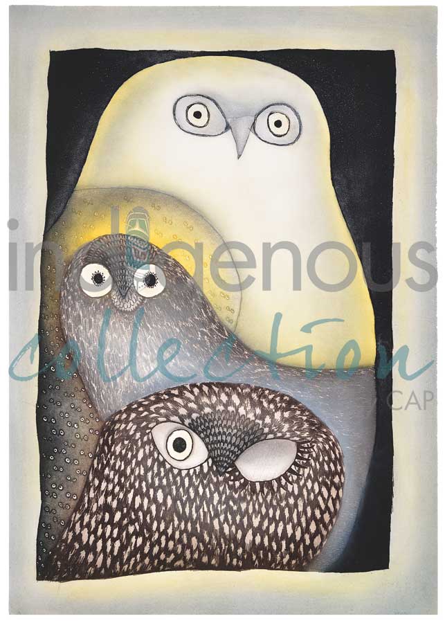 Owls in Moonlight by artist Ningiukulu Teevee