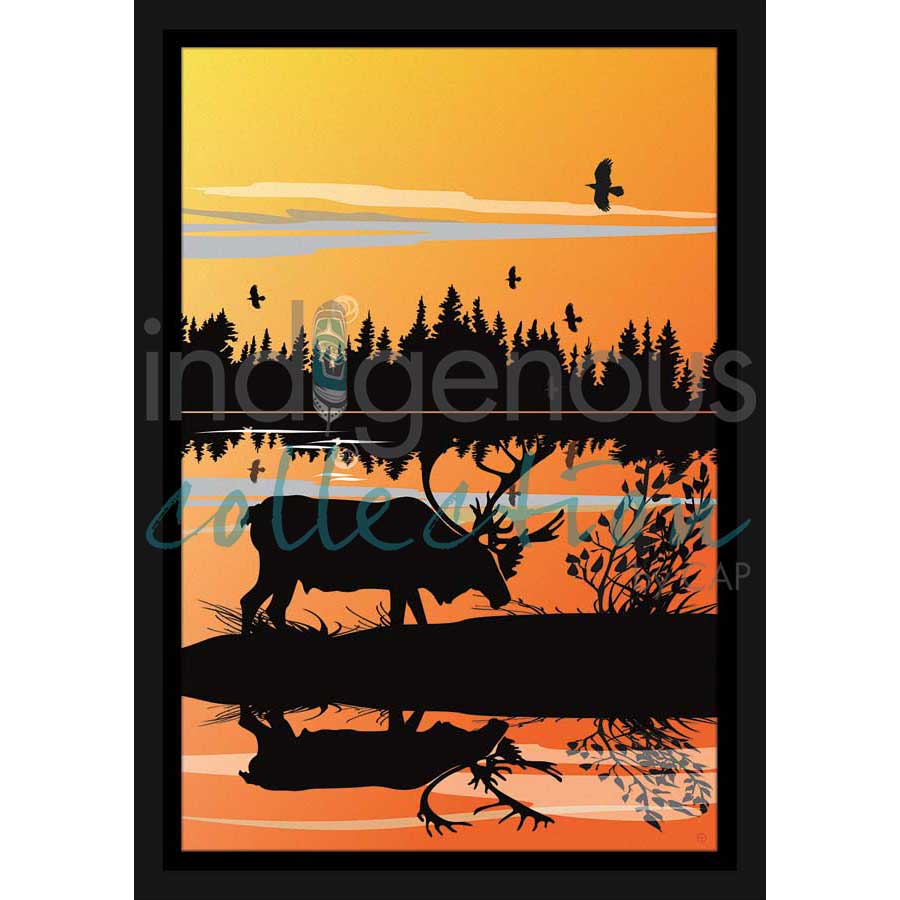 Caribou Sunset by artist Mark Preston - Tlingit. Indigenous Collection