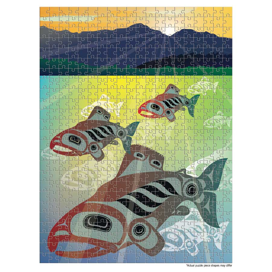 Salmon Fall Run Puzzle - Family Fun - 500 Pcs by artist Mark Preston. Indigenous Collection.