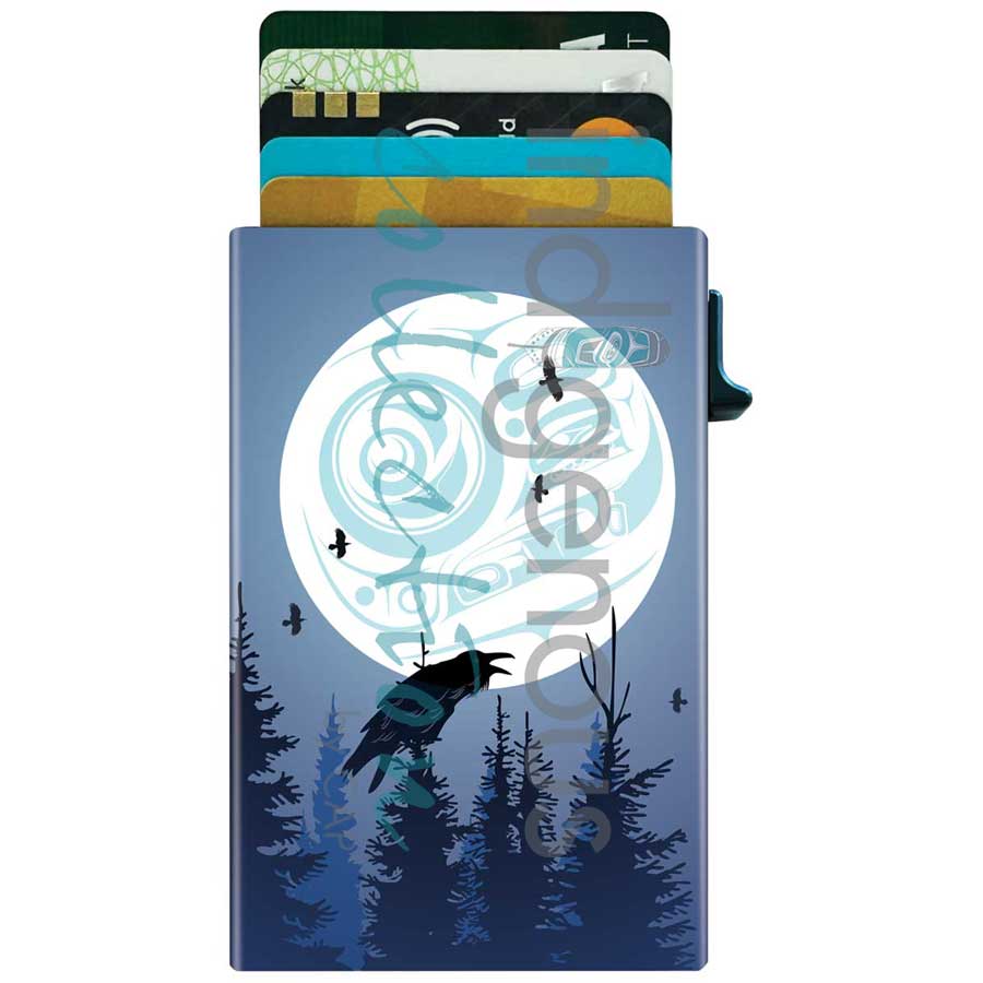 Raven Moon Metal Card Holder by artist Mark Preston. Indigenous Collection.