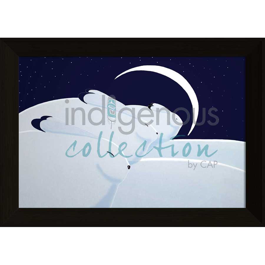 Winter Moon with Hares by artist Rick Beaver - Ojibway. Indigenous Collection