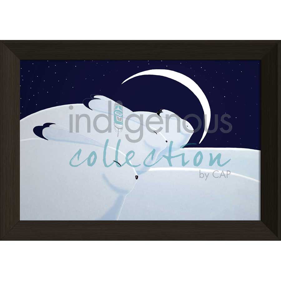 Winter Moon with Hares by artist Rick Beaver - Ojibway. Indigenous Collection