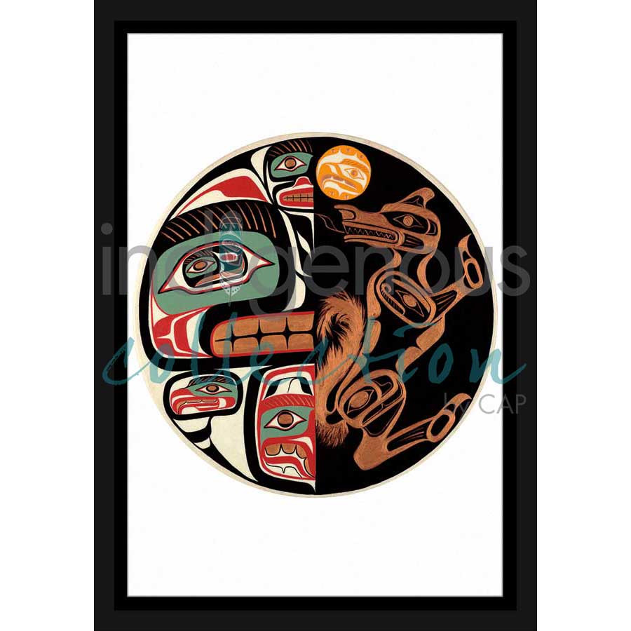 Relationship Between Grizzly Bear & Wolf by artist Sean Whonnock - Kwakwaka'wakw. Indigenous Collection