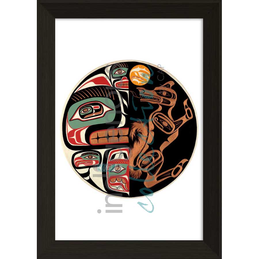 Relationship Between Grizzly Bear & Wolf by artist Sean Whonnock - Kwakwaka'wakw. Indigenous Collection