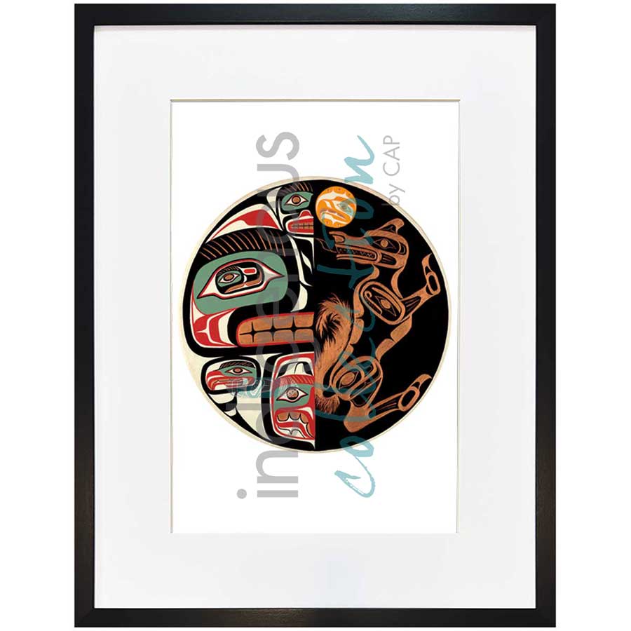 Relationship Between Grizzly Bear & Wolf by artist Sean Whonnock - Kwakwaka'wakw. Indigenous Collection