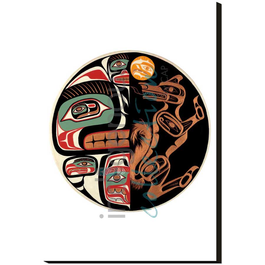 Relationship Between Grizzly Bear & Wolf by artist Sean Whonnock - Kwakwaka'wakw. Indigenous Collection
