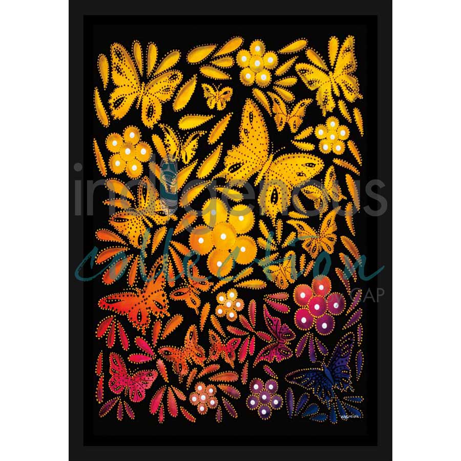 Flowers and Butterflies I by artist Betty Albert - Cree. Indigenous Collection