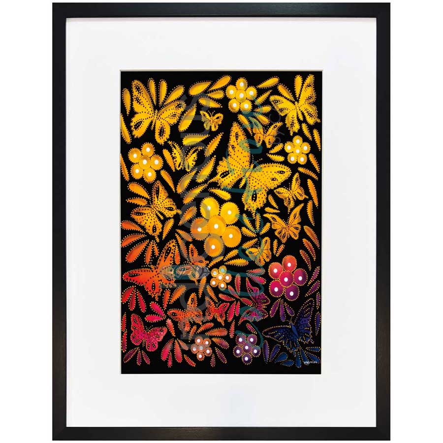 Flowers and Butterflies I by artist Betty Albert - Cree. Indigenous Collection